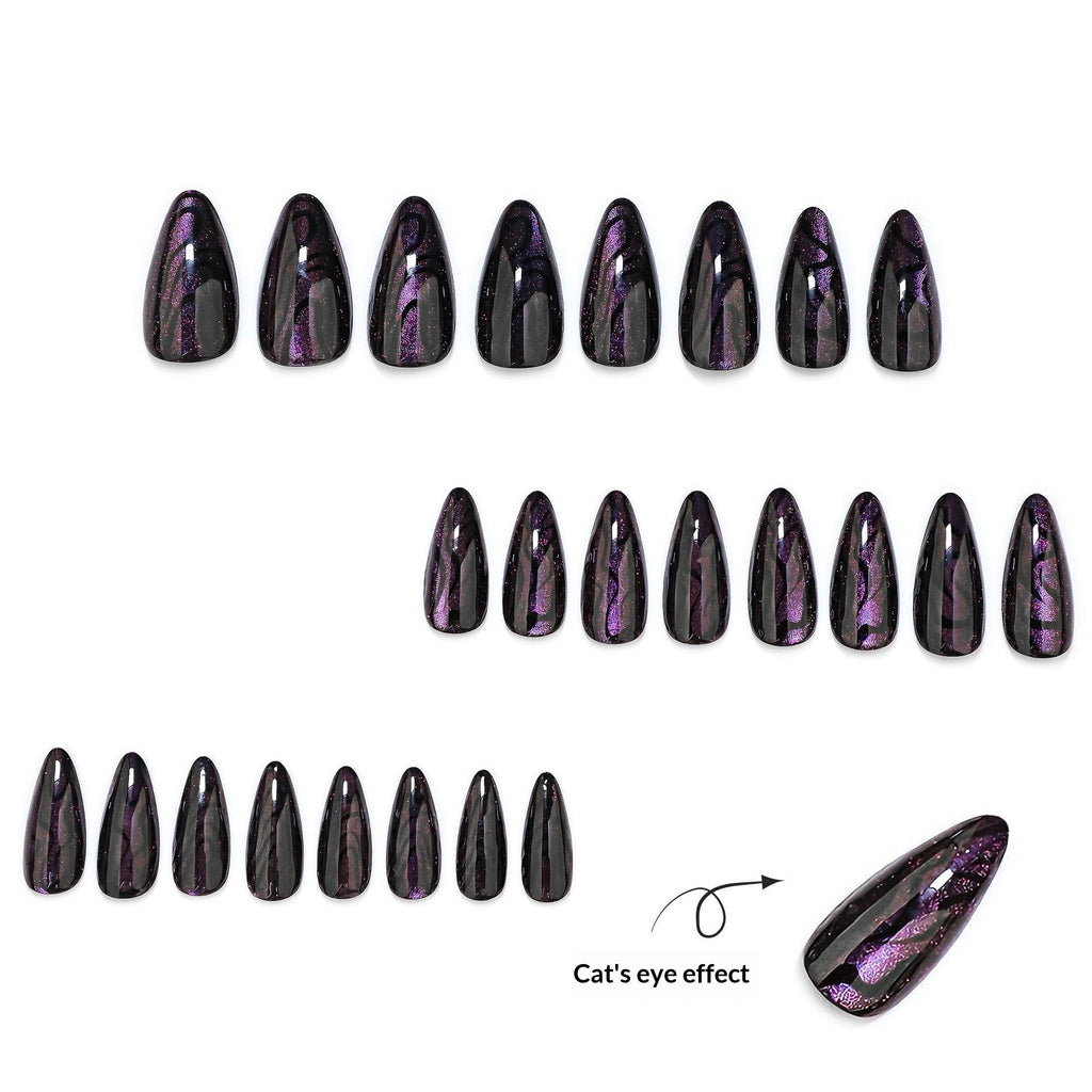Iridescent Noir shimmer stiletto press-on nails