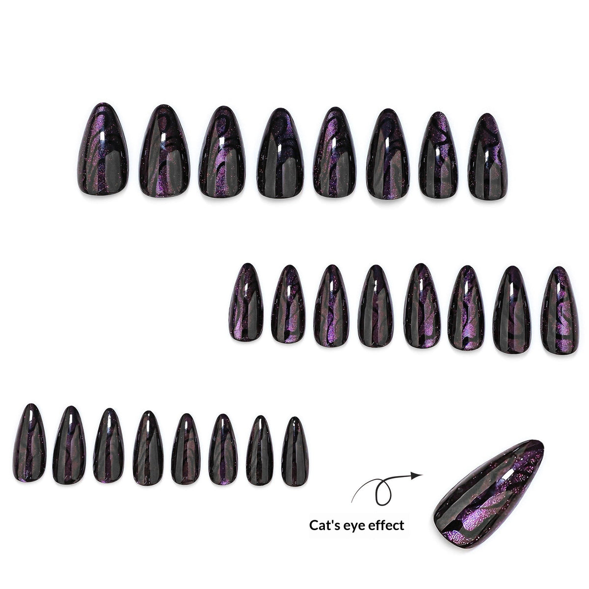 Iridescent Noir shimmer stiletto press-on nails
