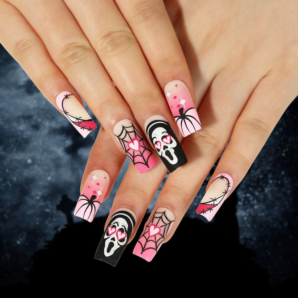 Pink Halloween Fade press-on nails