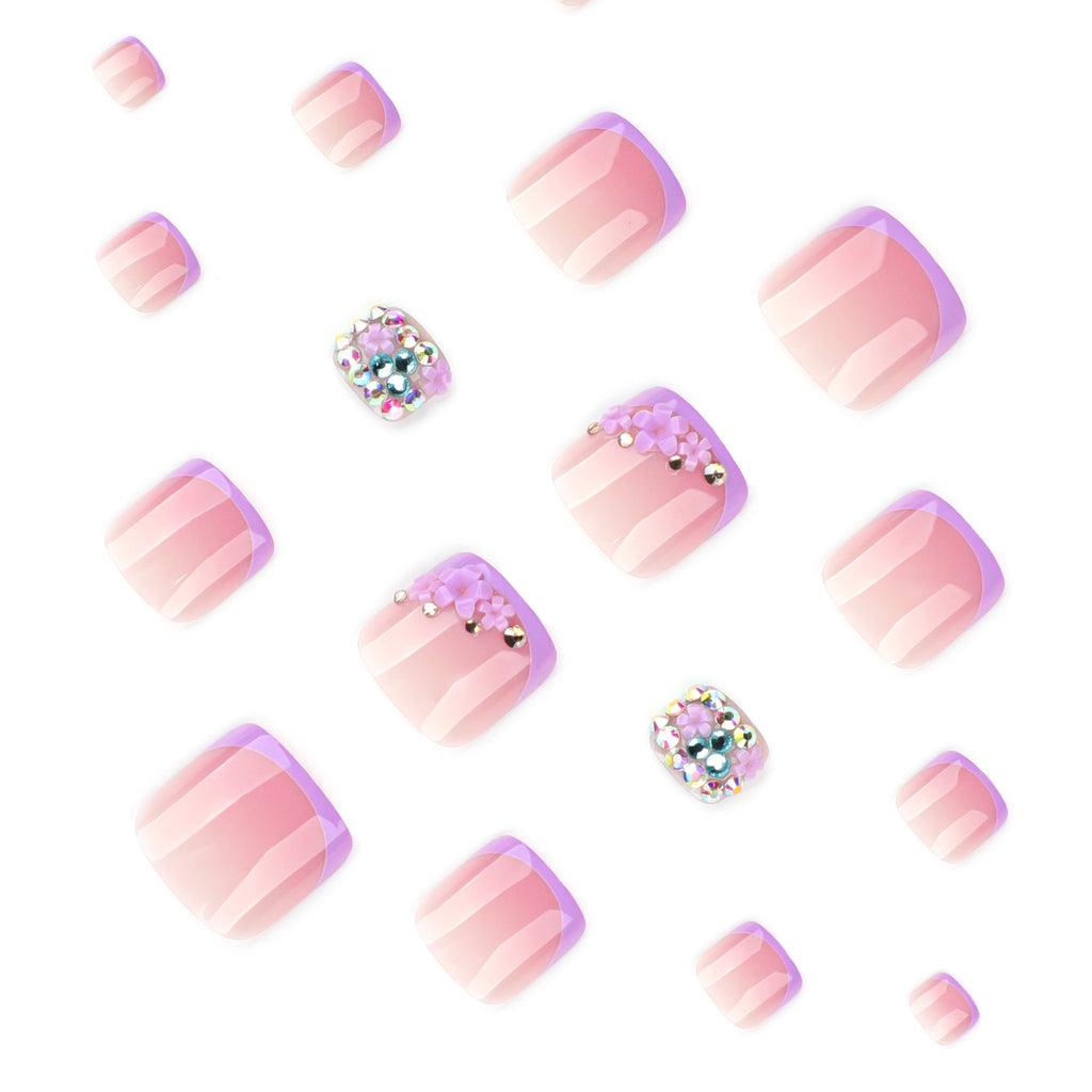 Purple French short square press-on toenails