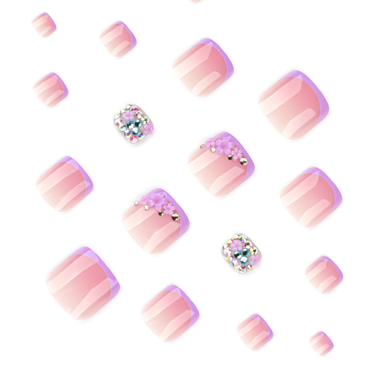 Purple French short square press-on toenails