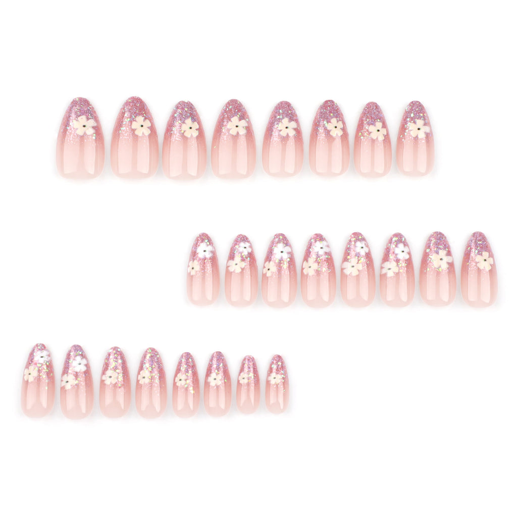 Summer Blossom French glitter press-on nails, alternate view 2
