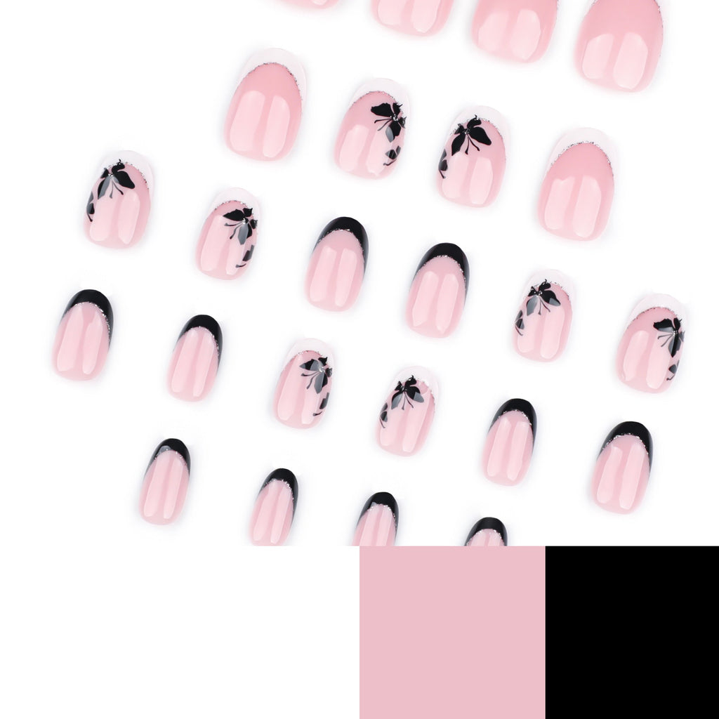 Butterfly French short round press-on nails