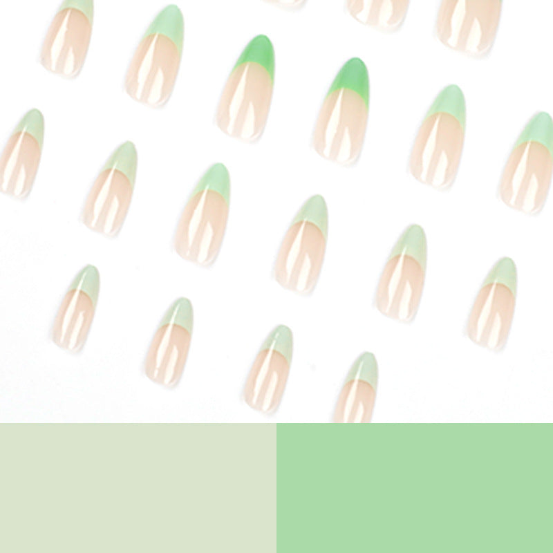 Green French medium press-on nails