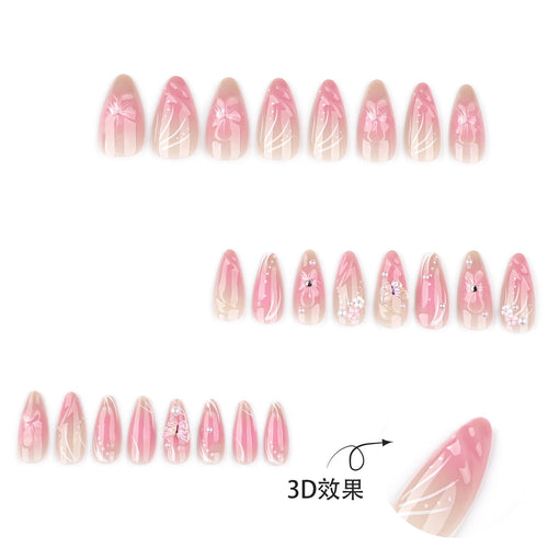 Blush Blossom Almond 3D short press-on nails