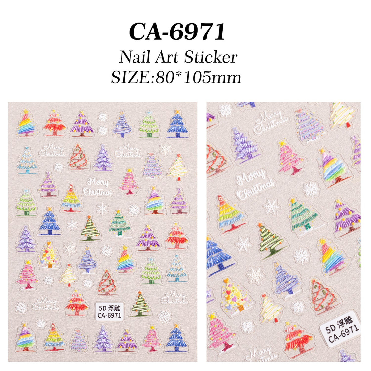 Holiday 5D Santa and elk nail stickers