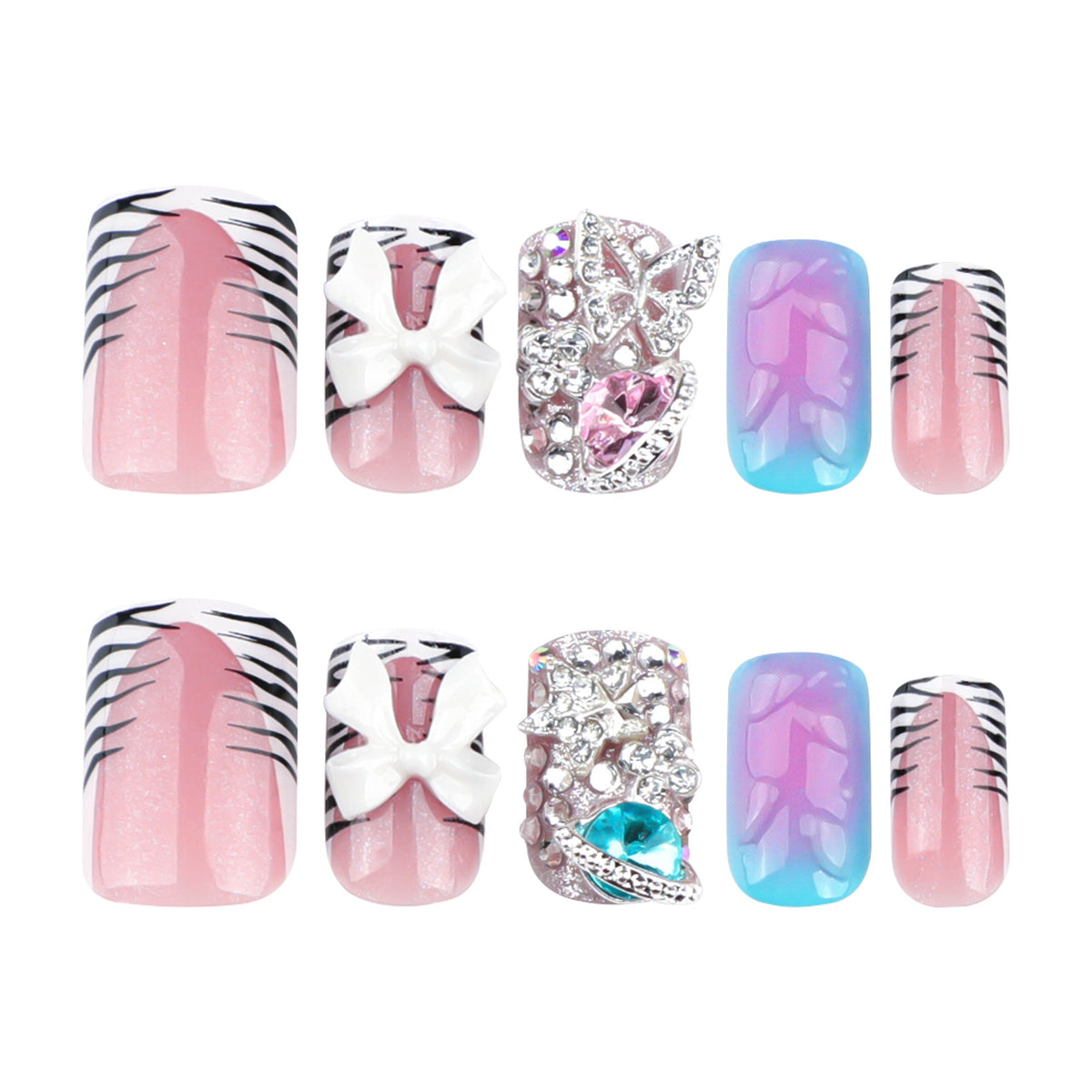 Zebra Flash French short square press-on nails, alternate view 5