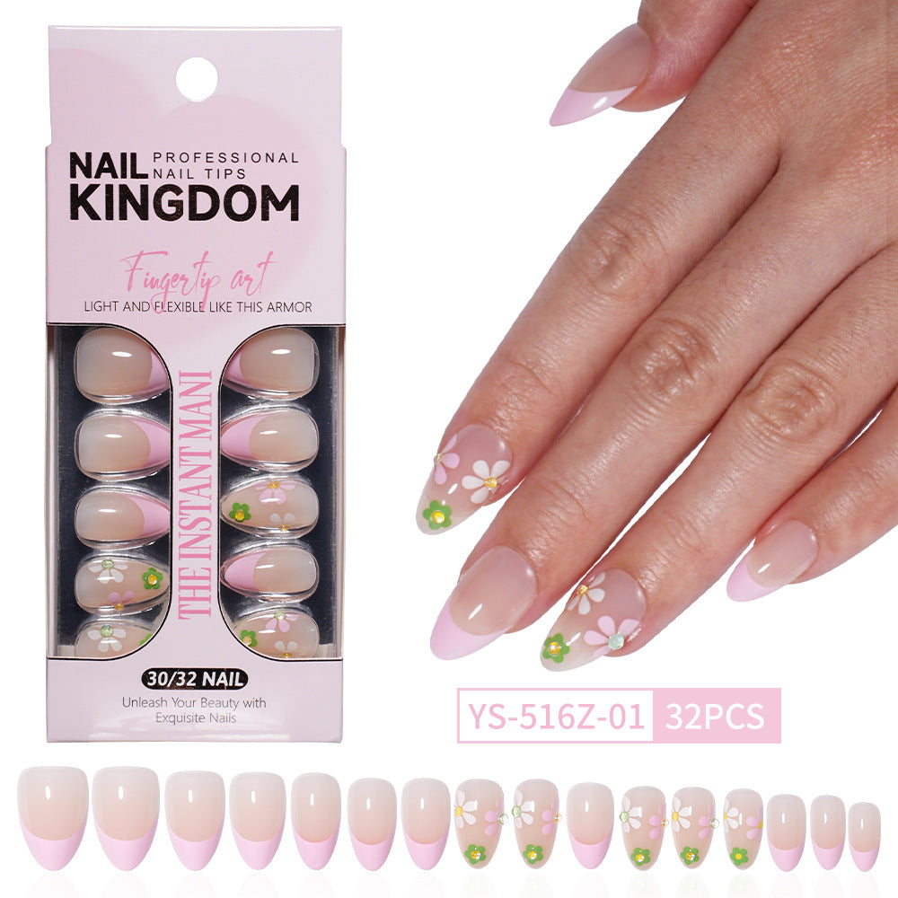Daisy French floral 32-piece press-on nail set