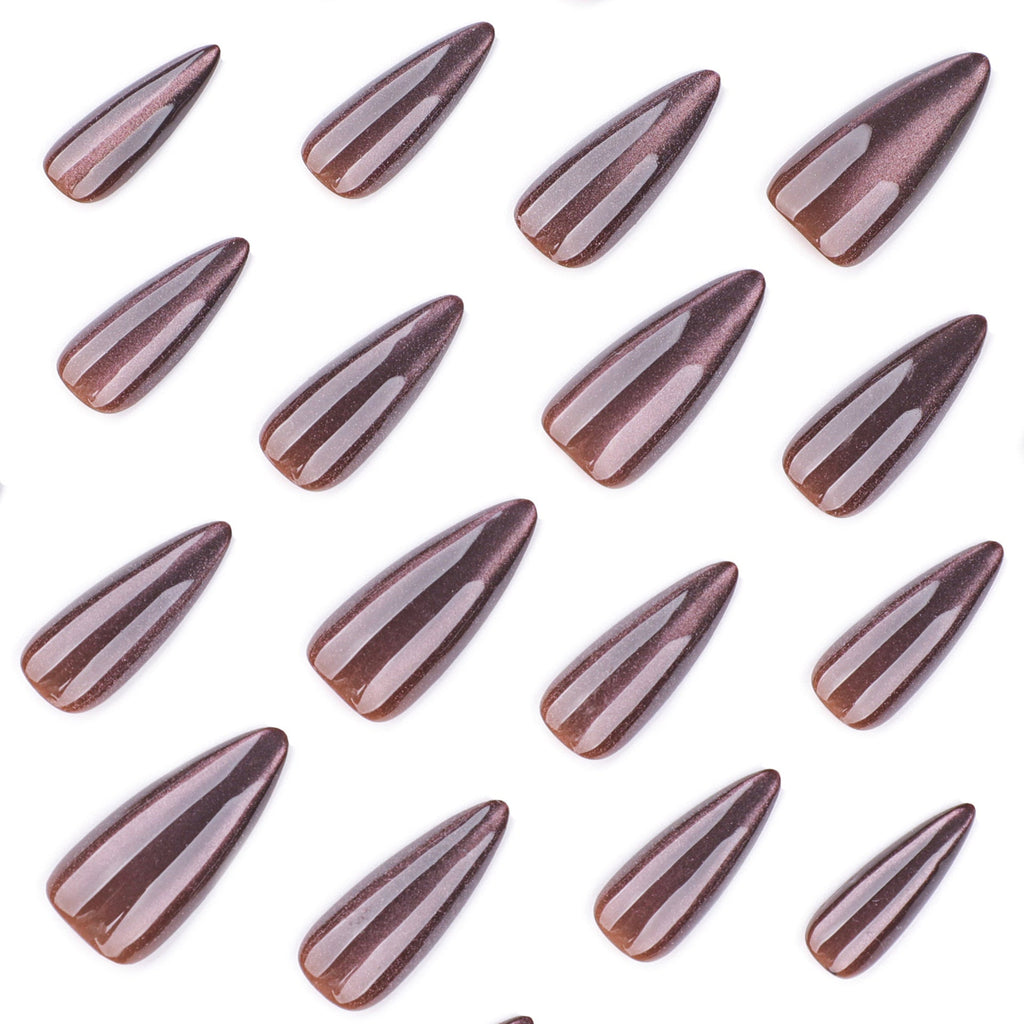 Cocoa Cat Eye medium almond press-on nails