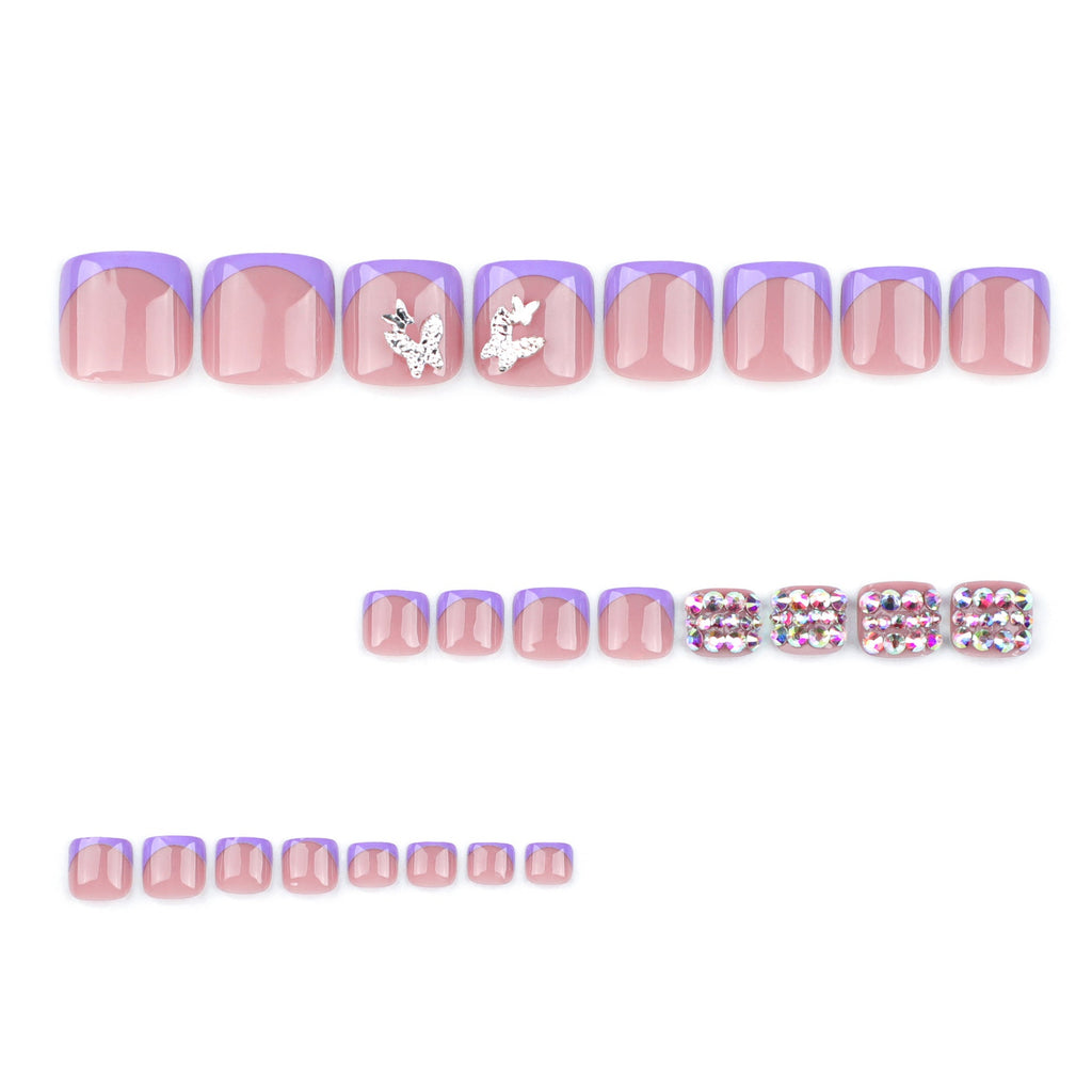 Purple Butterfly Crystal press-on toenails