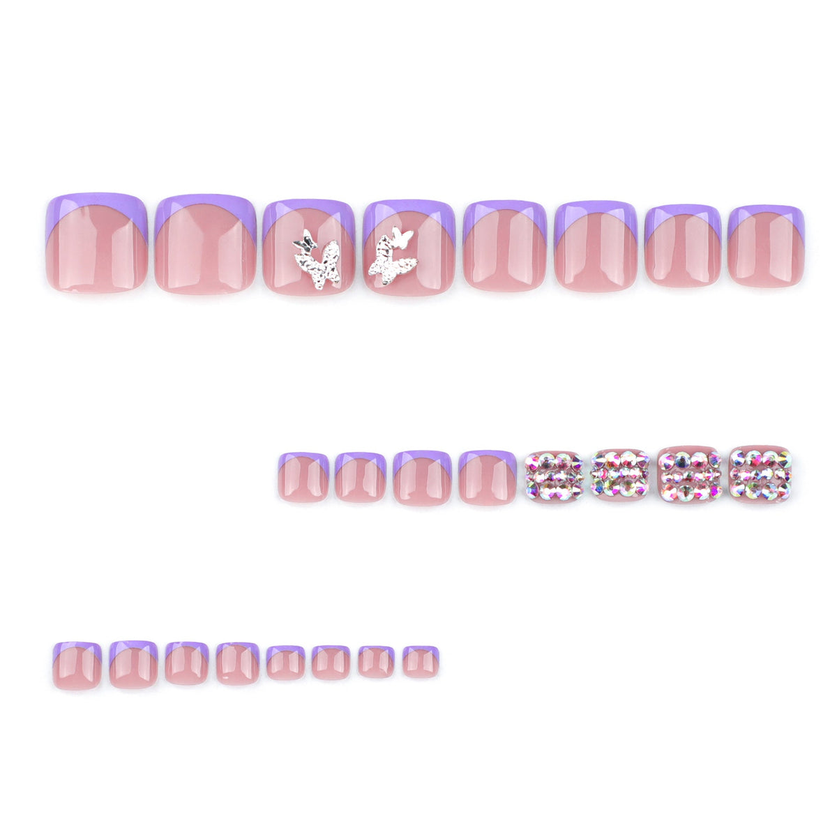 Purple Butterfly Crystal press-on toenails