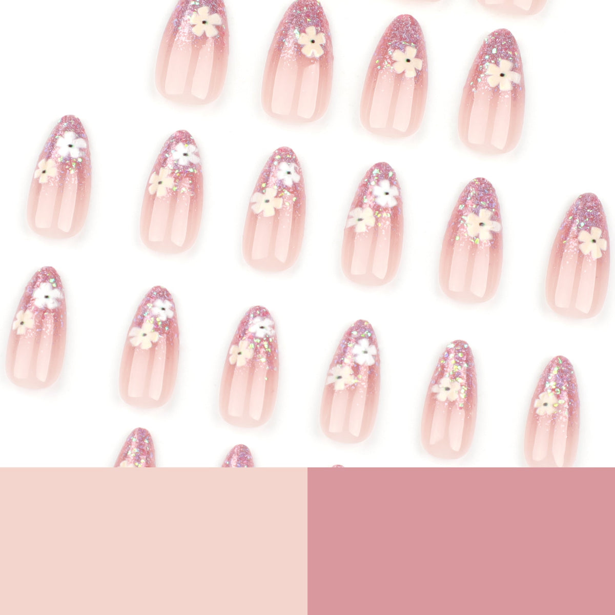 Summer Blossom French glitter press-on nails, alternate view 4