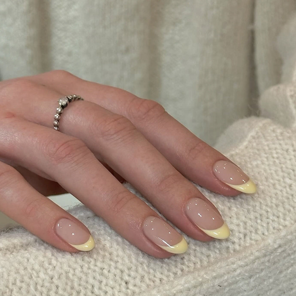 Sunlit French short almond press-on nails