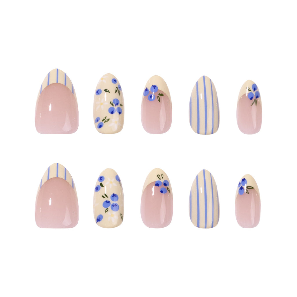 Blueberry Blossom French oval press-on nails