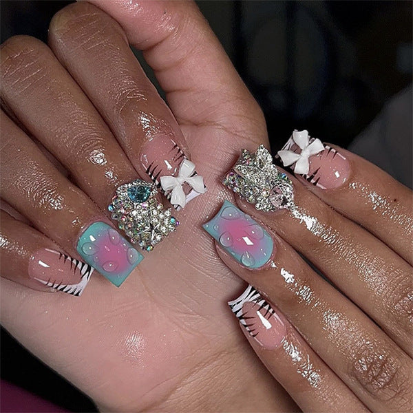 Zebra Flash French short square press-on nails