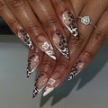 Leopard Blossom French short almond press-on nails