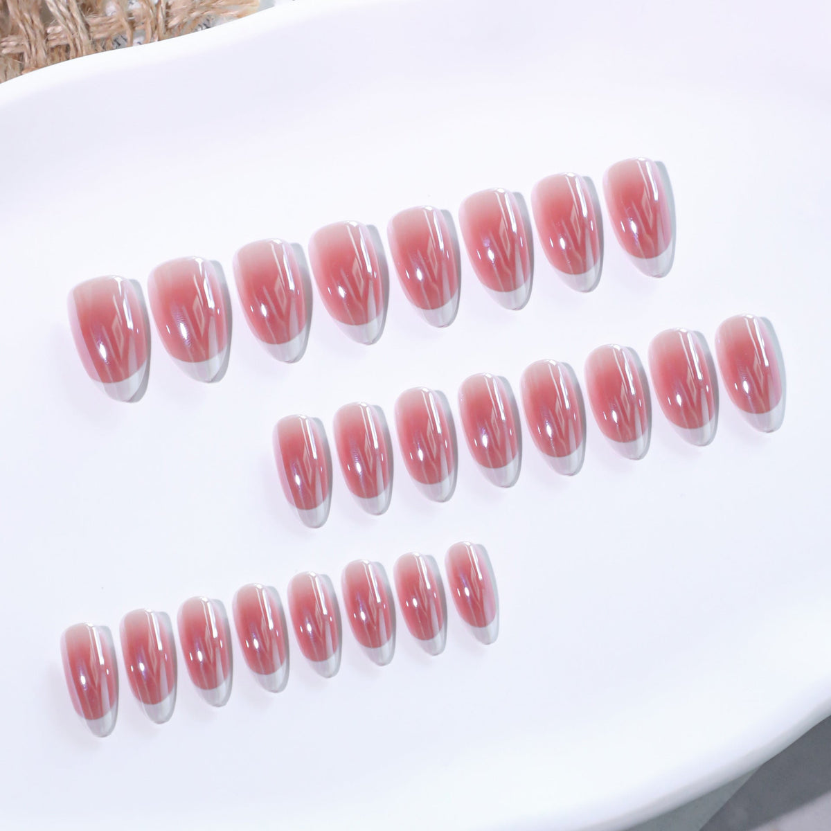 Blush French Almond red and white press-on nails