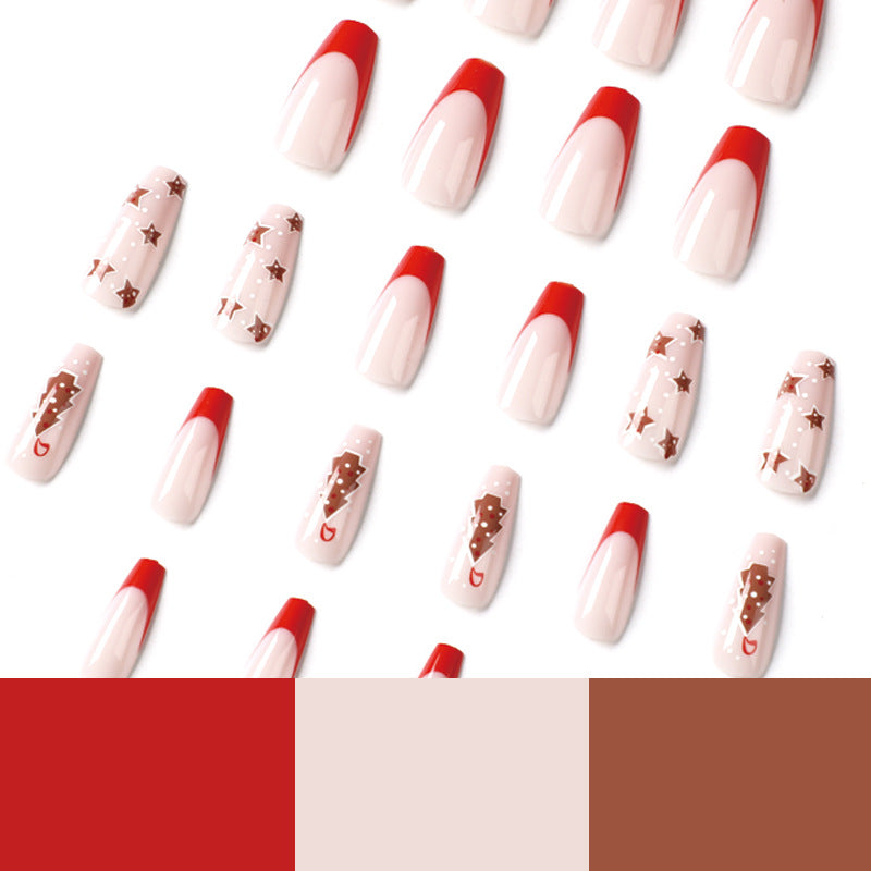 Holiday Star French red Christmas press-on nails