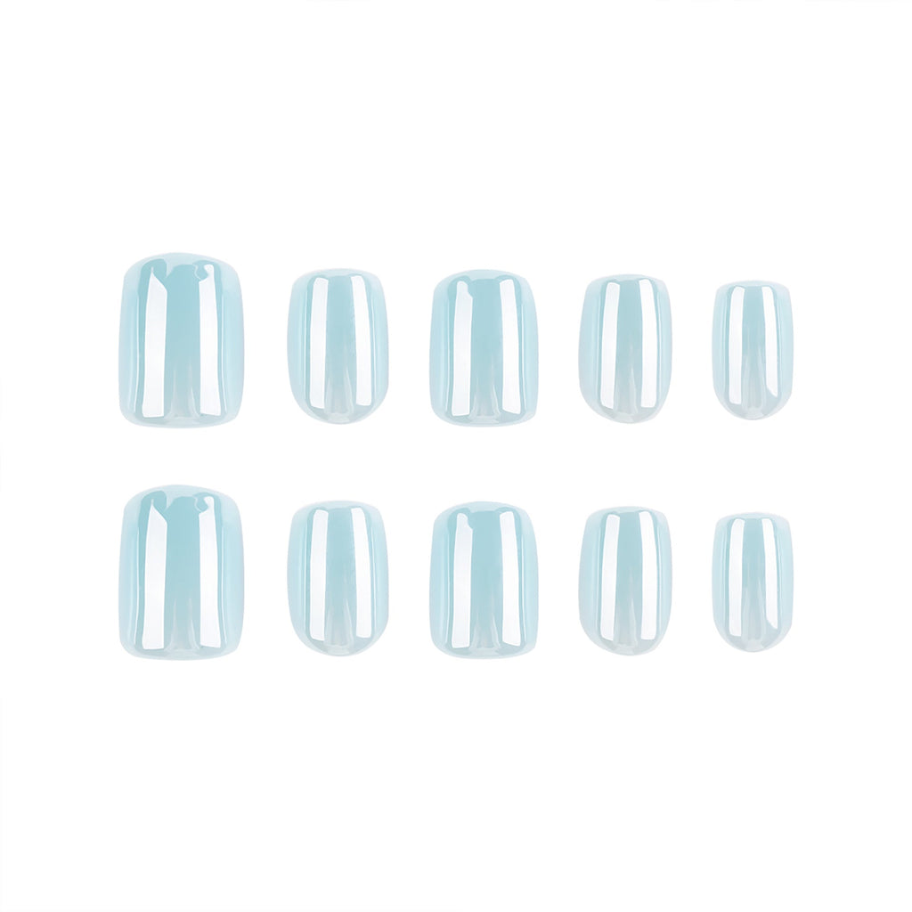 Soft Sky Blue glossy short square press-on nails
