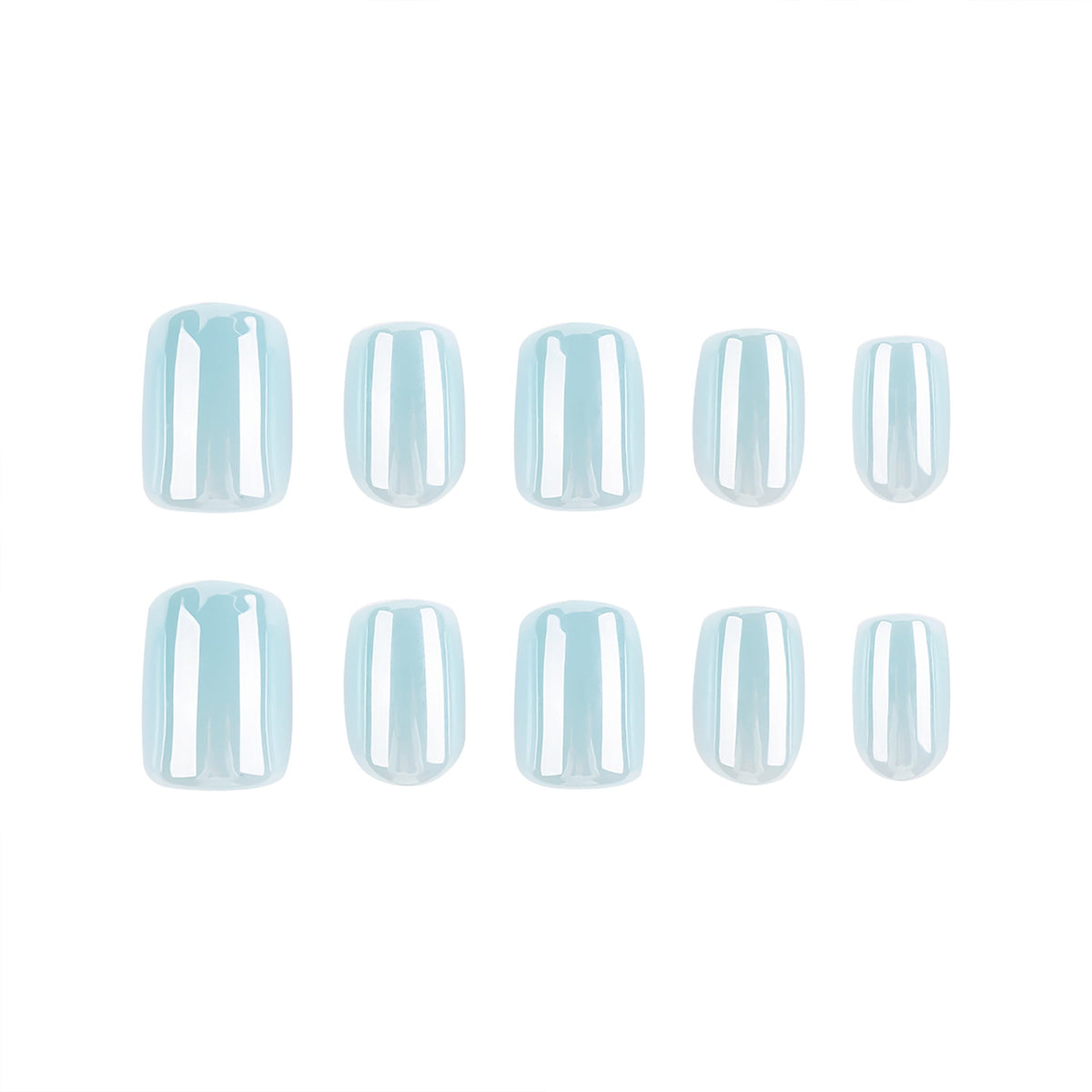 Soft Sky Blue glossy short square press-on nails