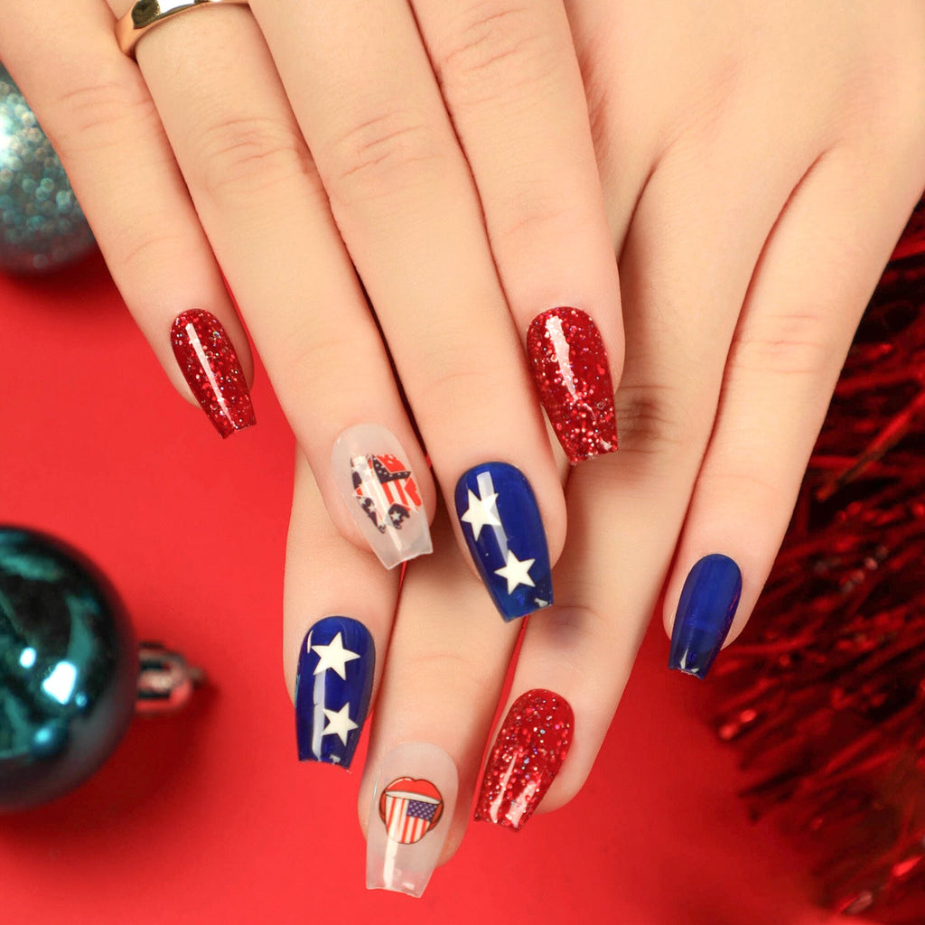 Stars & Stripes Ballet patriotic press-on nails