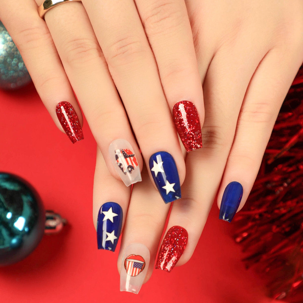Stars & Stripes Ballet patriotic press-on nails