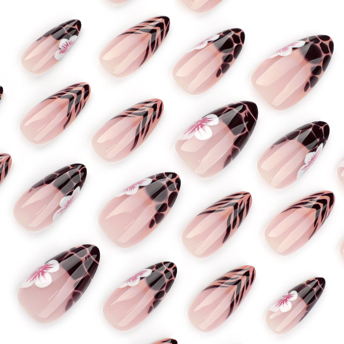 Leopard Blossom French short press-on nails
