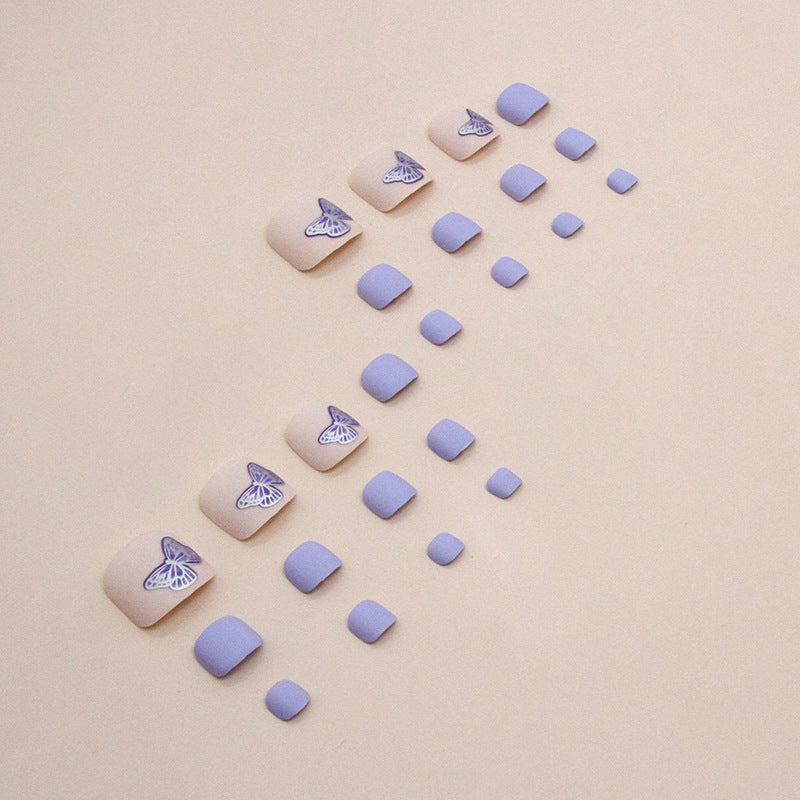 Purple Butterfly 24-piece press-on toenail set