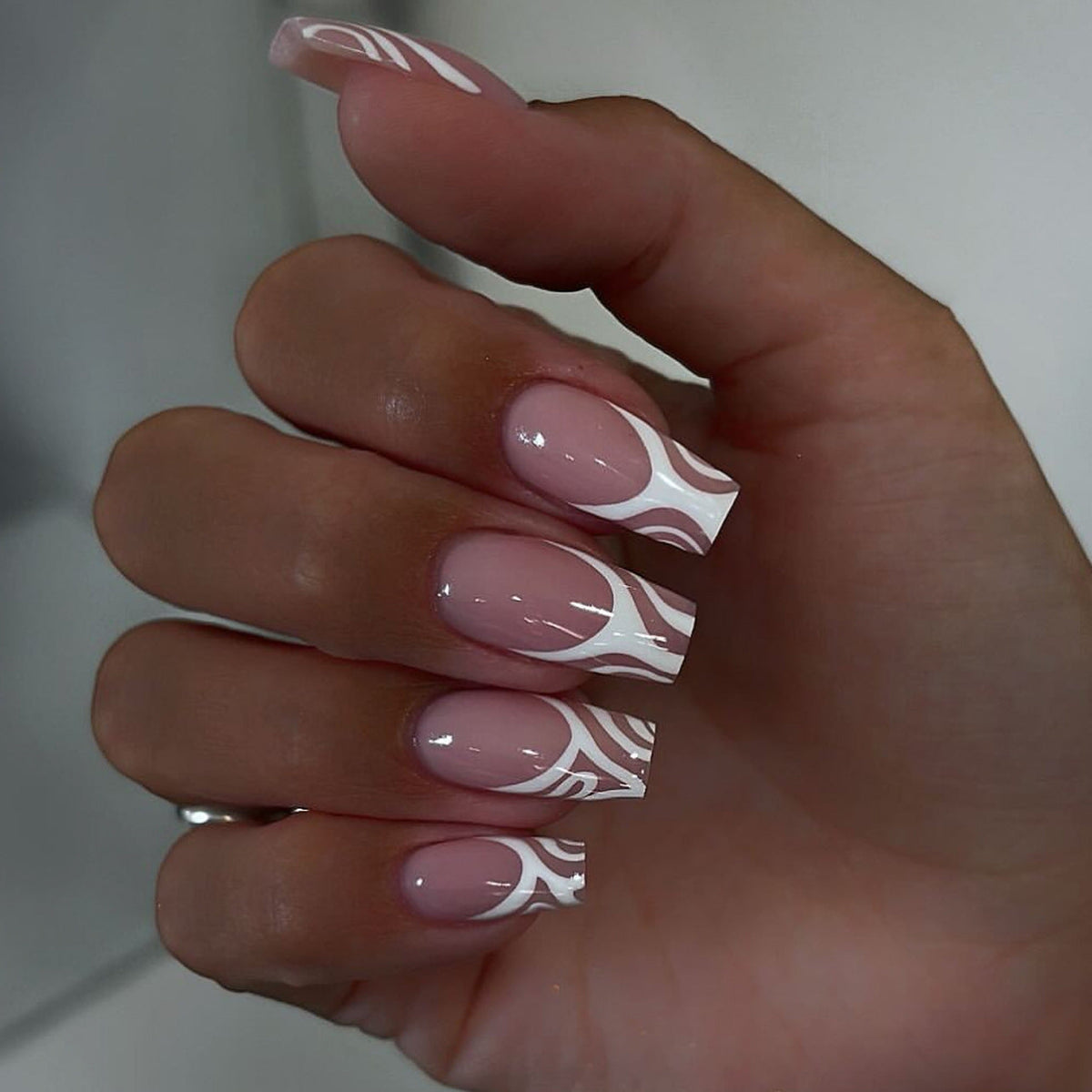 Pink Abstract French square press-on nails