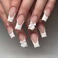 White 3D Blossom French square press-on nails