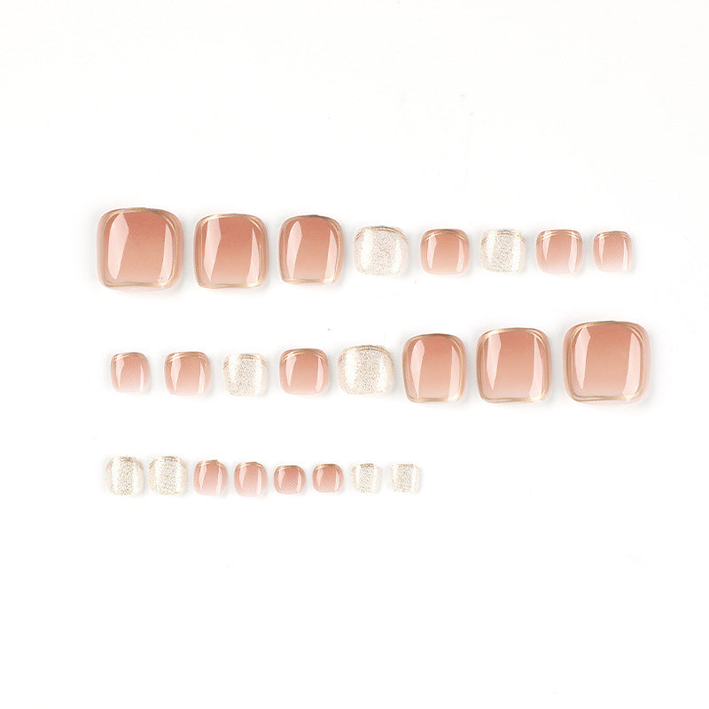 Nude Gold Glitter Pedi press-on toenails