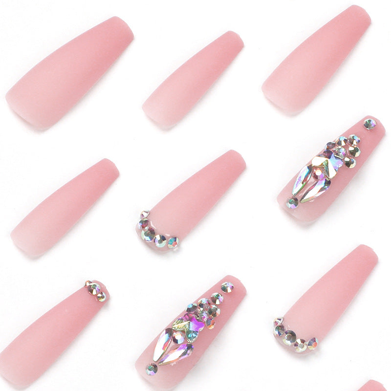 Blush Rhinestone Ballet extra long matte press-on nails