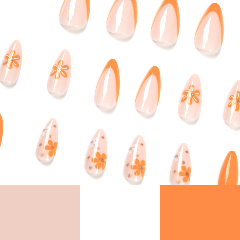 Orange Blossom French floral press-on nails