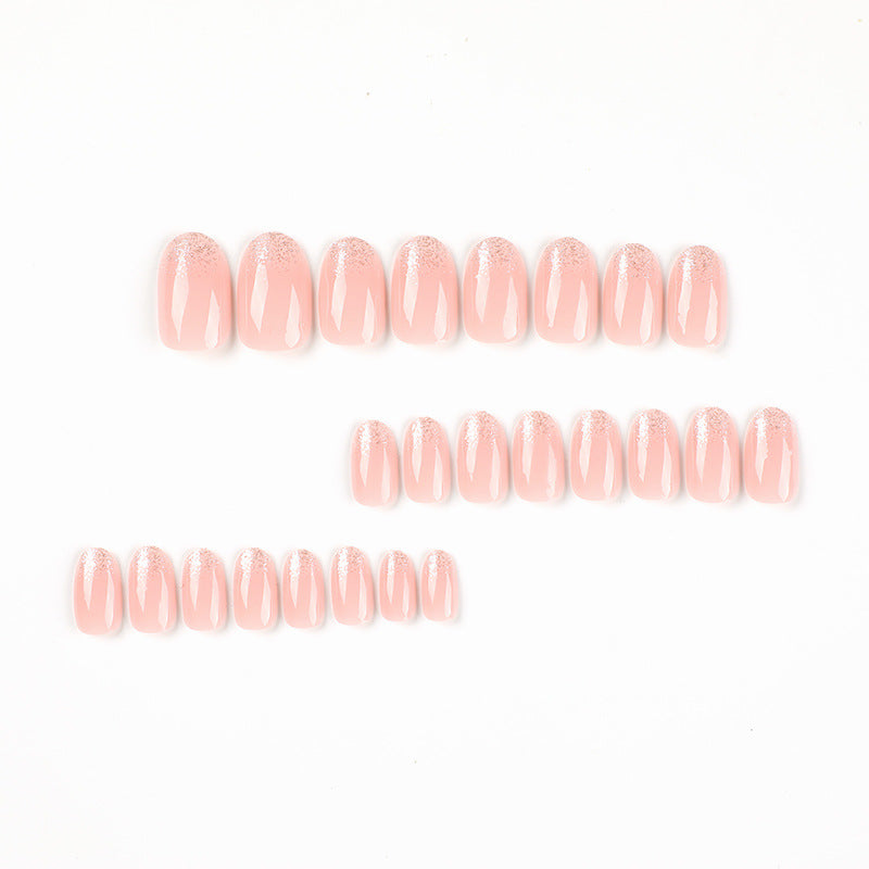 Glitter French short oval press-on nails