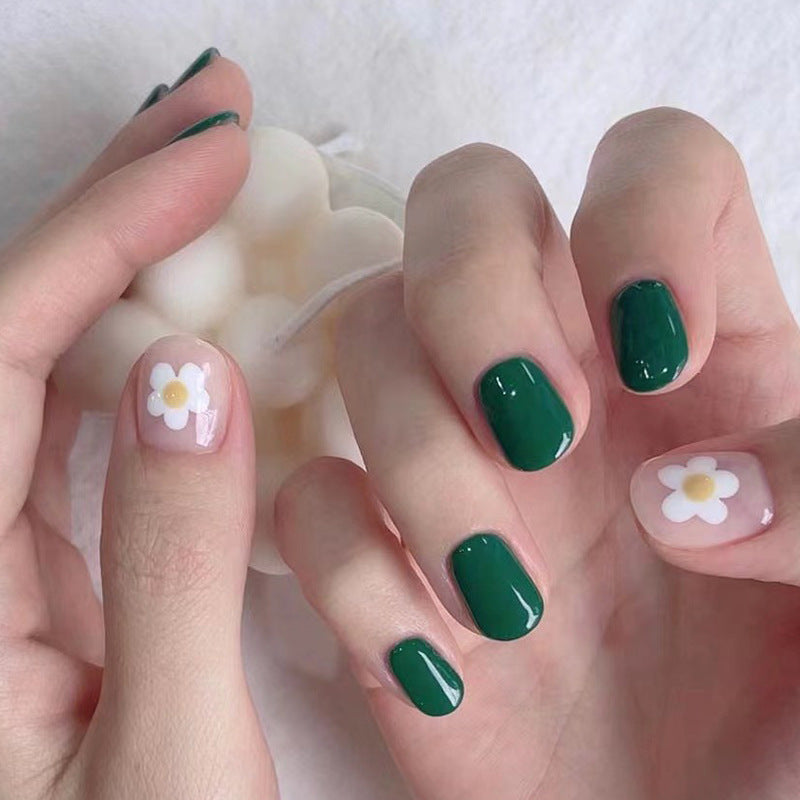Green Blossom floral press-on nails