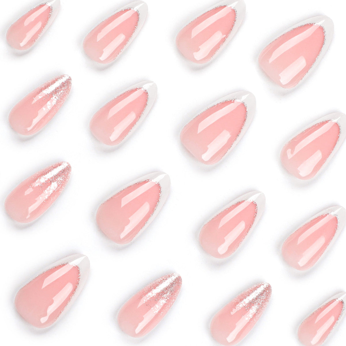 Silver Nude French short almond press-on nails