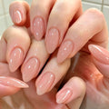 Natural Nude Almond glossy press-on nails