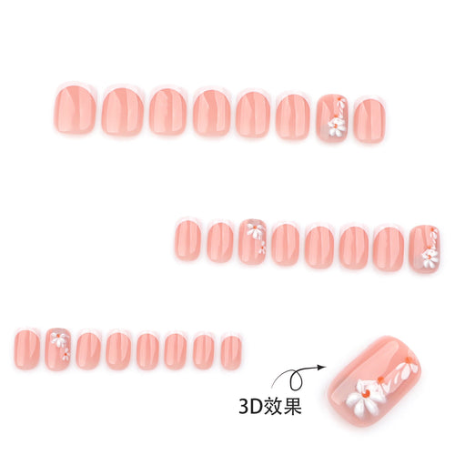3D Daisy French short square press-on nails