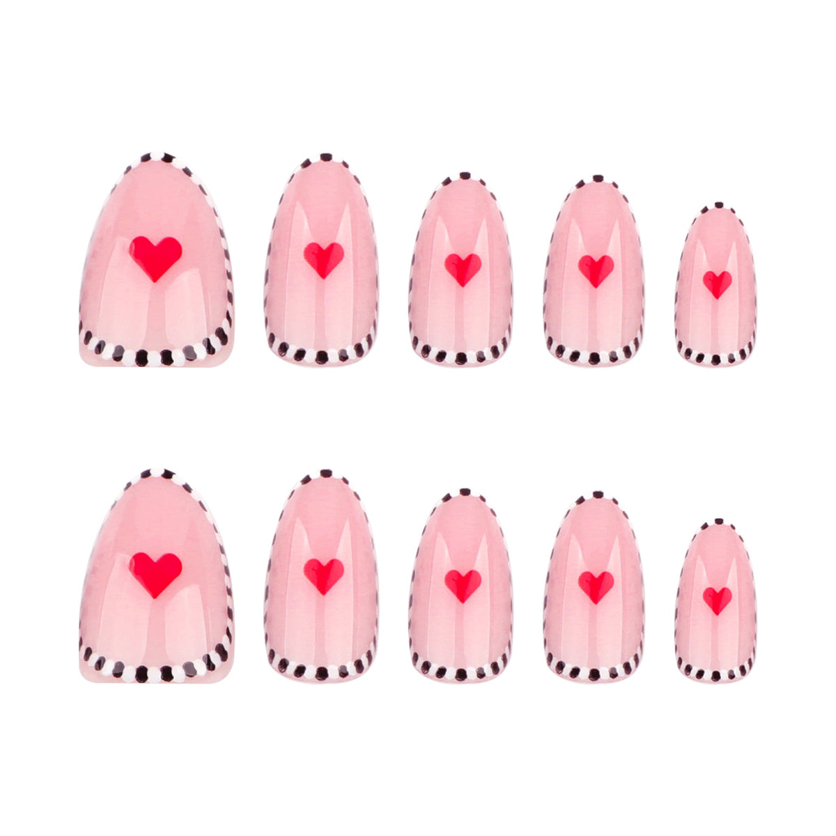 Monochrome Heart Stripe short almond press-on nails
