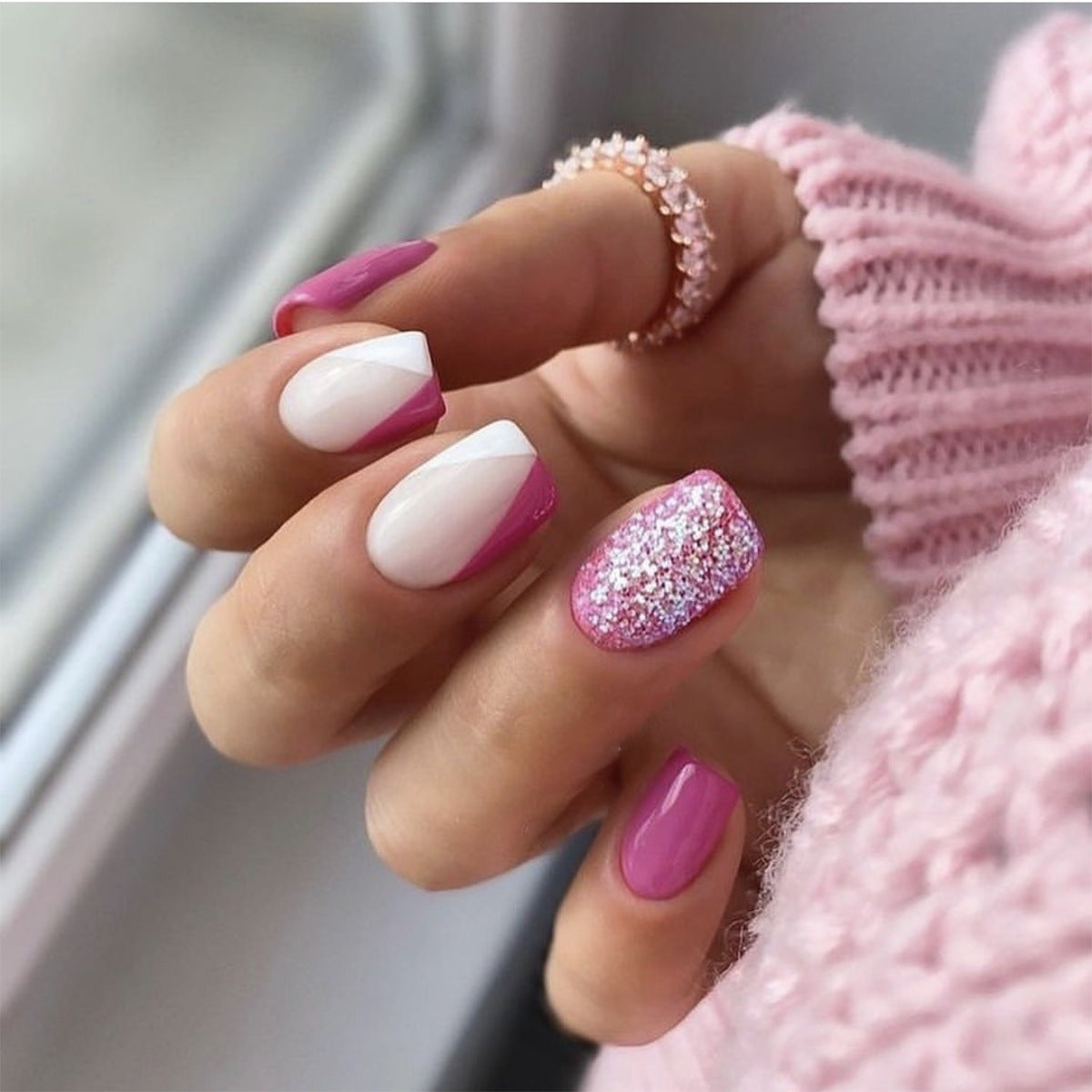 Lilac Silver Contrast short press-on nails