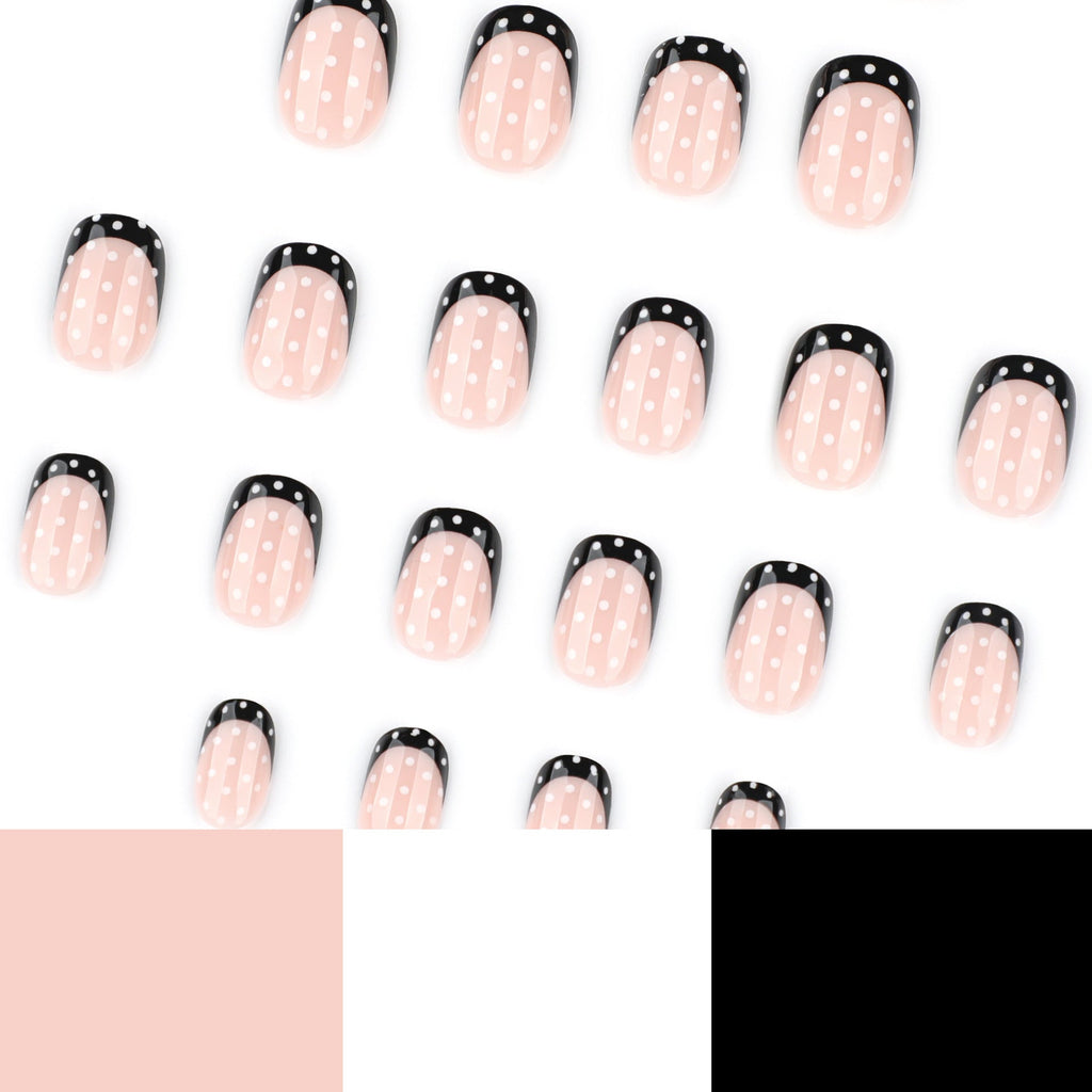 Noir Dot French short square press-on nails