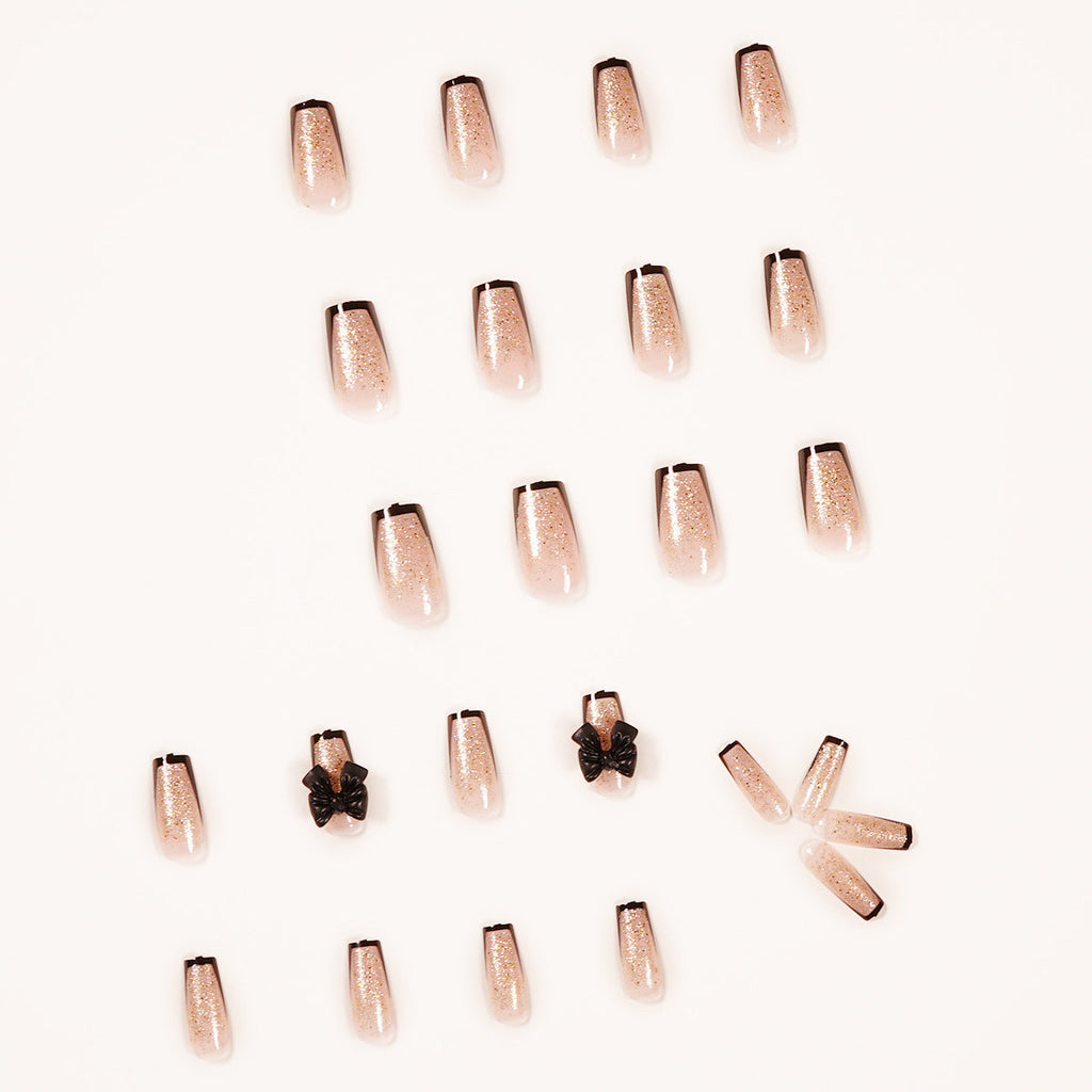 Gilded Noir Bow French black and gold press-on nails