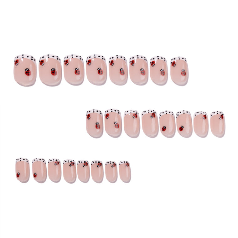 Ladybug French short square polka dot press-on nails
