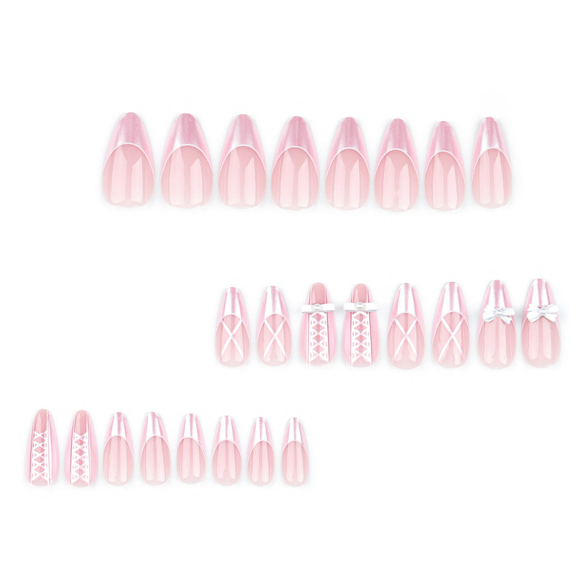 Pink Bow Pearl French almond press-on nails