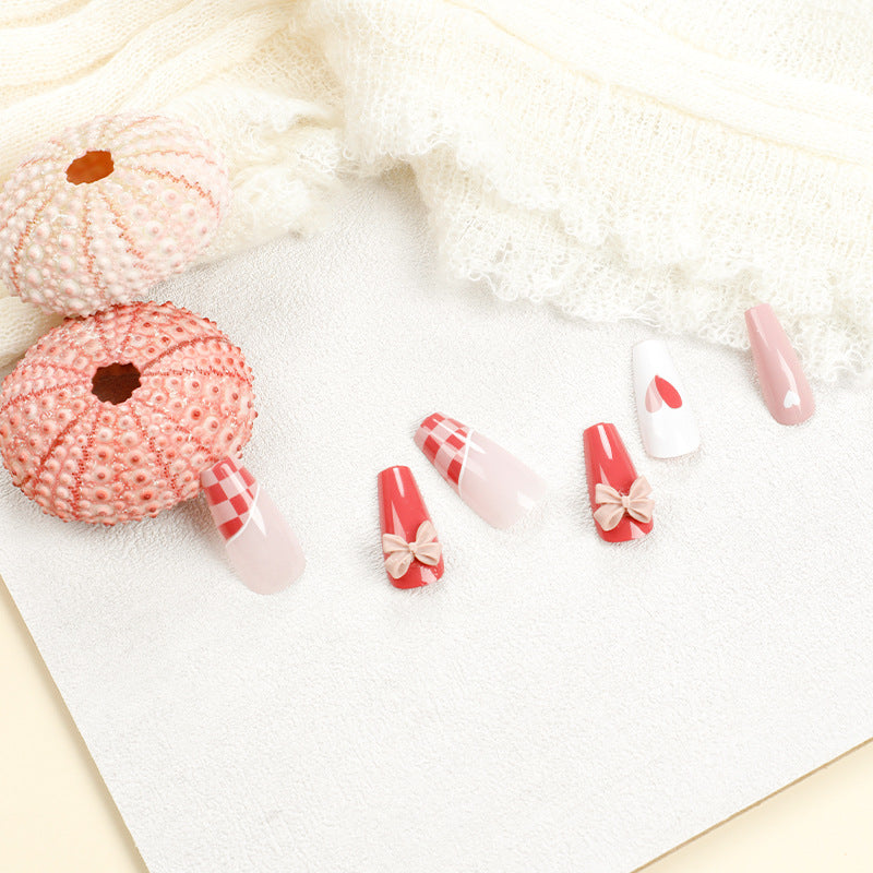 Grapefruit Plaid red press-on nails