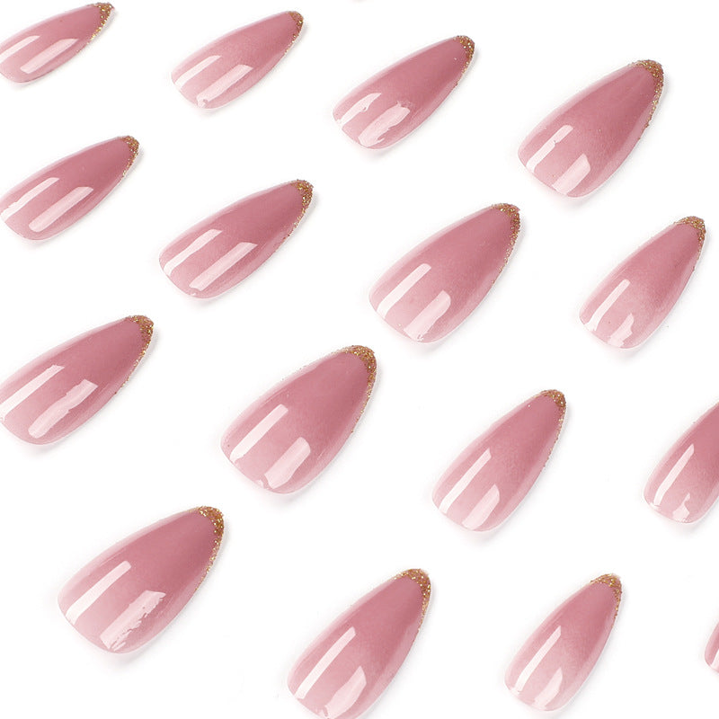 Blush Gilded French medium almond press-on nails