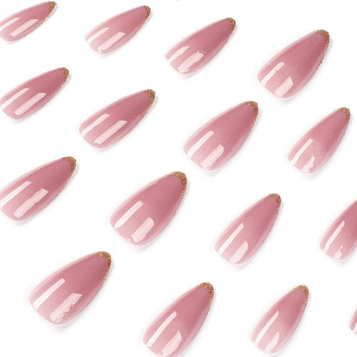 Blush Gilded French medium almond press-on nails