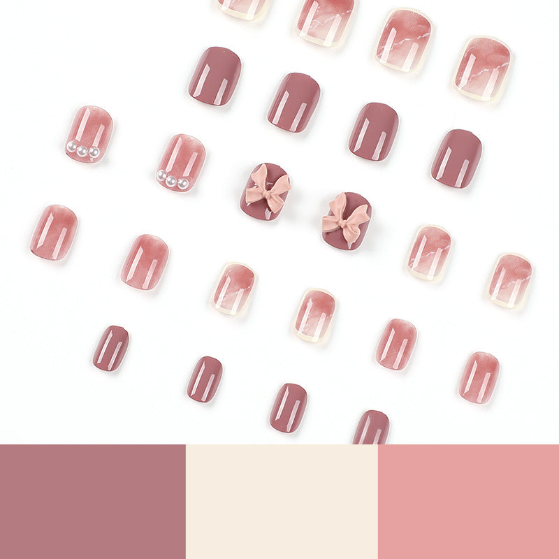 Ruby Pearl Bow short press-on nails