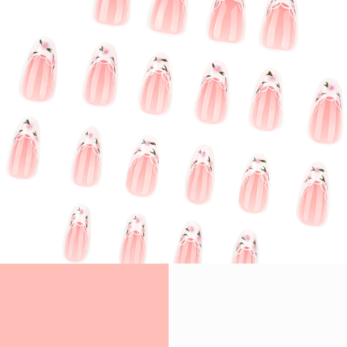 Green Leaf French short almond press-on nails