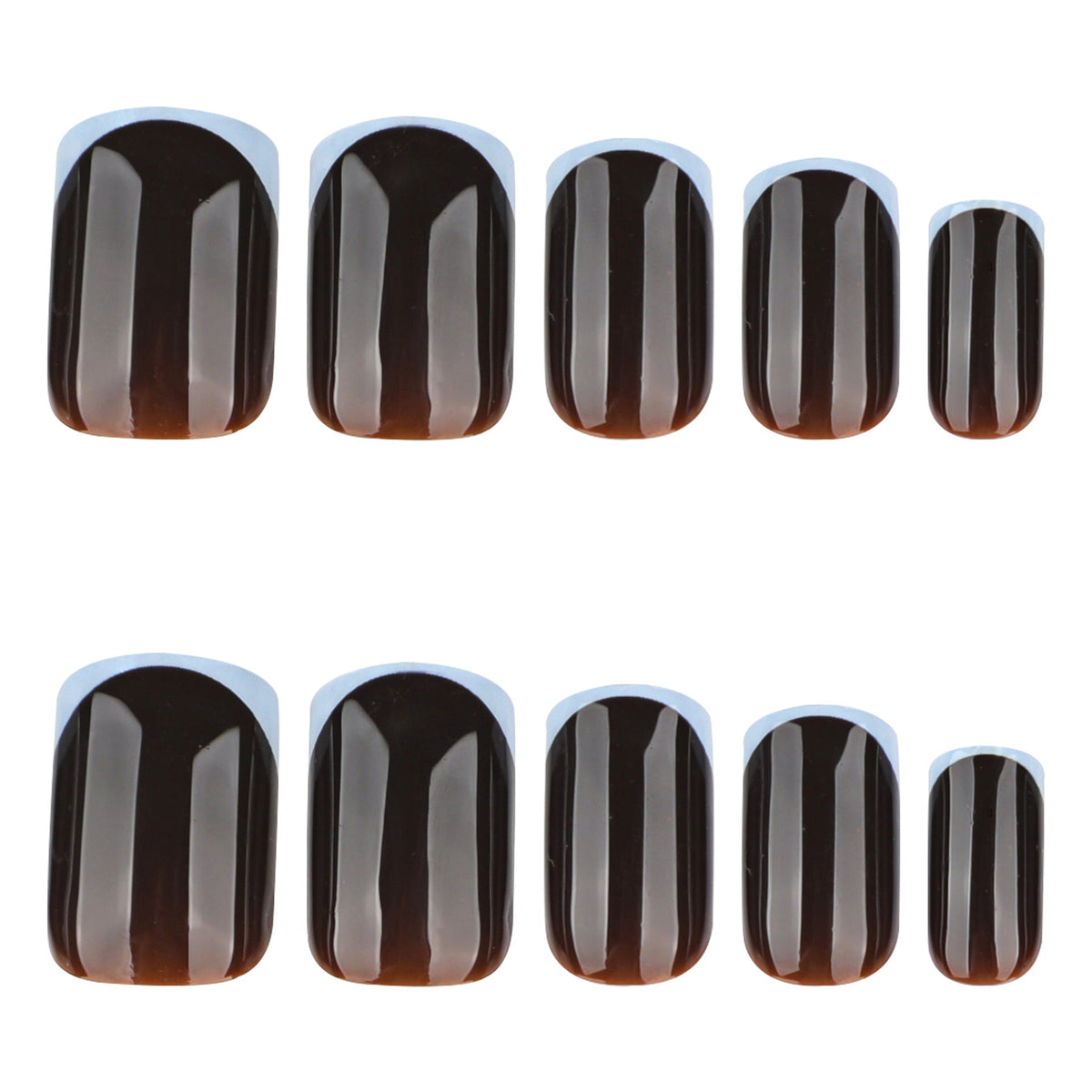 Mocha Blue French short square glossy press-on nails